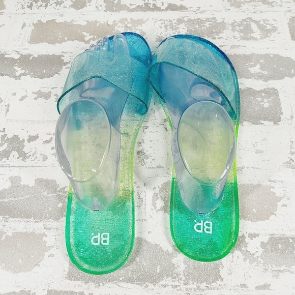 BP. Blue & Green Clear Single Strap Slippers Sandals V637 - Picture 6 of 11